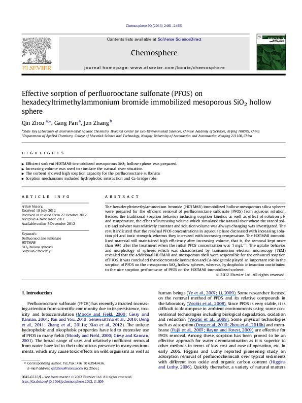 (PDF) Effective sorption of perfluorooctane sulfonate (PFOS) on ...