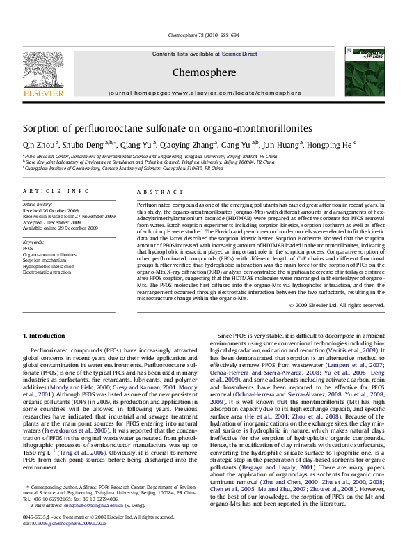(PDF) Sorption of perfluorooctane sulfonate on organo-montmorillonites