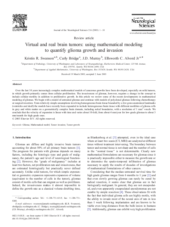 (PDF) Virtual and real brain tumors: using mathematical modeling to ...