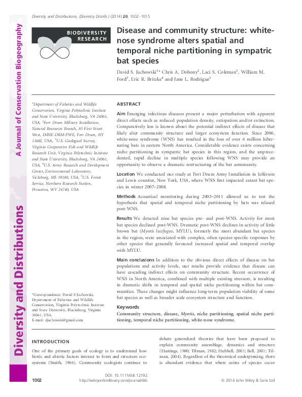 (PDF) Disease and community structure: white-nose syndrome alters