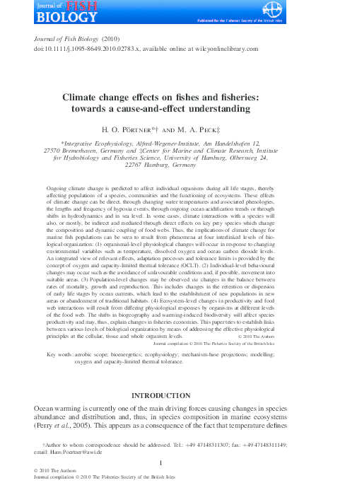 (PDF) Climate change effects on fishes and fisheries: towards a cause ...