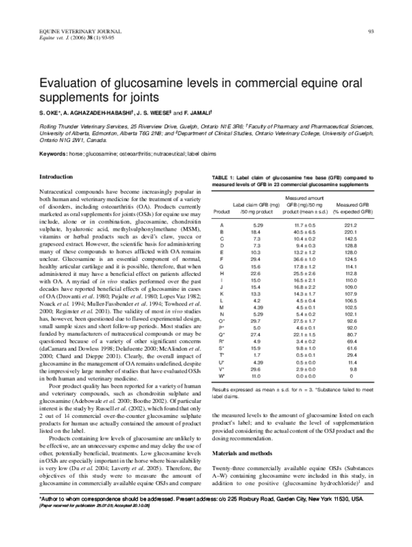 (PDF) Evaluation of glucosamine levels in commercial equine oral