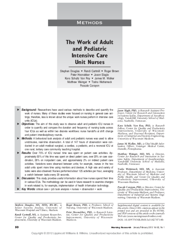 (PDF) The Work of Adult and Pediatric Intensive Care Unit Nurses