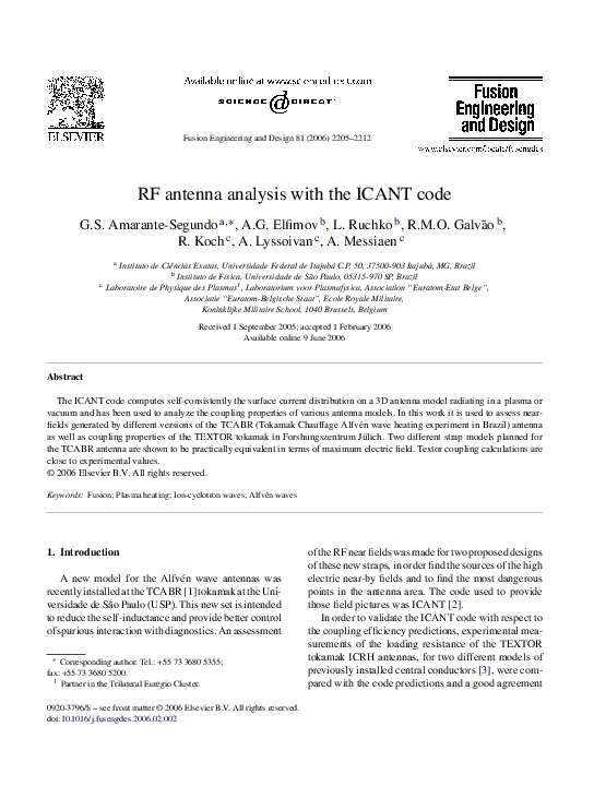 (PDF) RF antenna analysis with the ICANT code R. Galvao, A. Elfimov