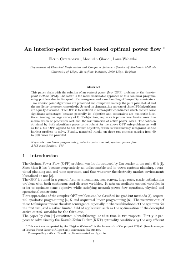 (PDF) An interior point method based optimal power flow Louis