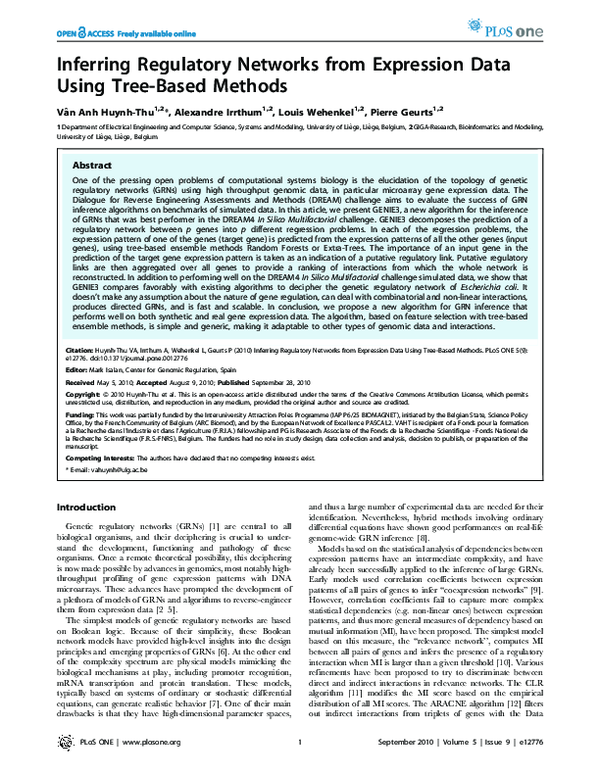 (PDF) Inferring Regulatory Networks from Expression Data Using Tree ...