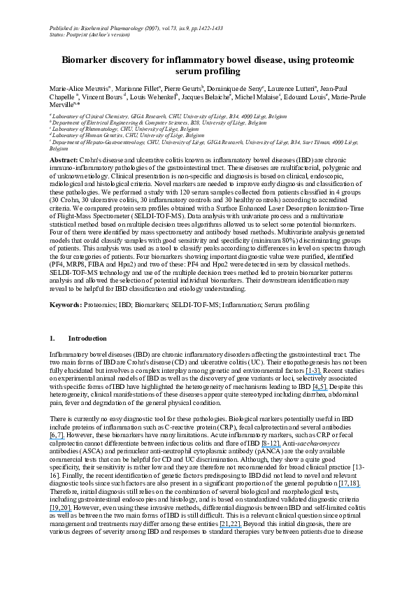 (PDF) Biomarker discovery for inflammatory bowel disease, using ...