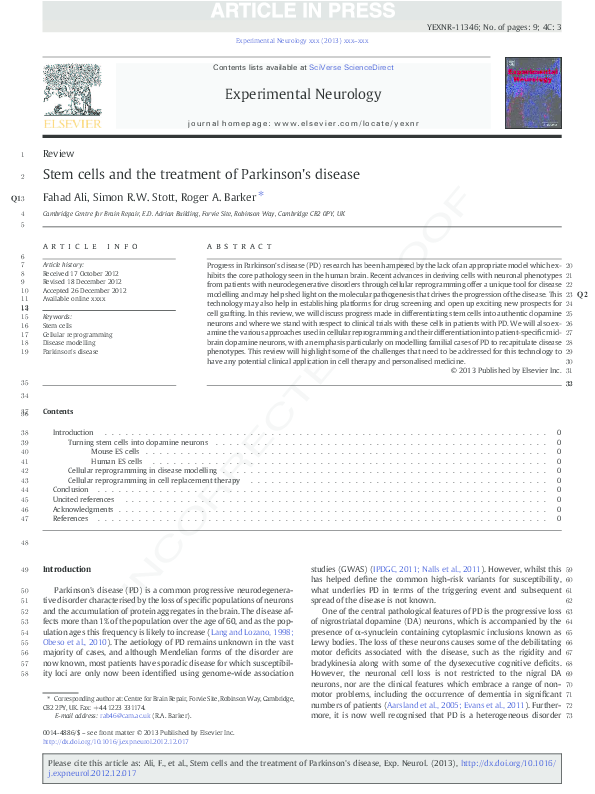 (PDF) Stem cells and the treatment of Parkinson's disease