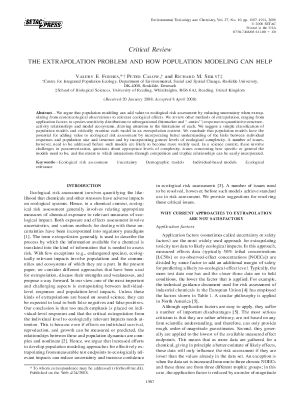 (PDF) THE EXTRAPOLATION PROBLEM AND HOW POPULATION MODELING CAN HELP