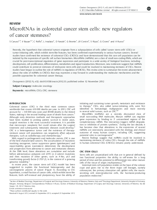 (PDF) MicroRNAs in colorectal cancer stem cells: new regulators of ...