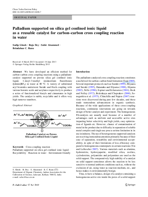 (PDF) Palladium supported on silica gel confined ionic liquid as a ...