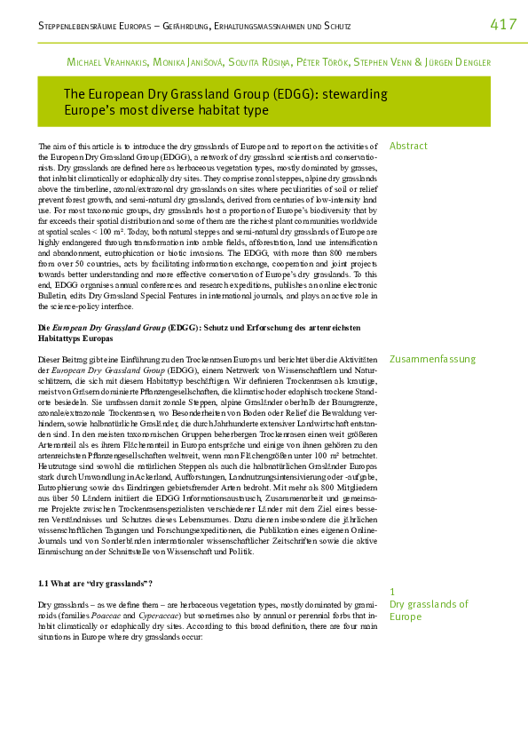 (PDF) The European Dry Grassland Group (EDGG): stewarding Europe’s most ...