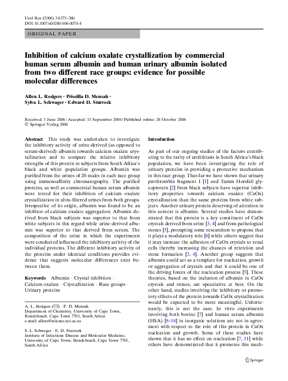 (PDF) Inhibition of calcium oxalate crystallization by commercial human ...