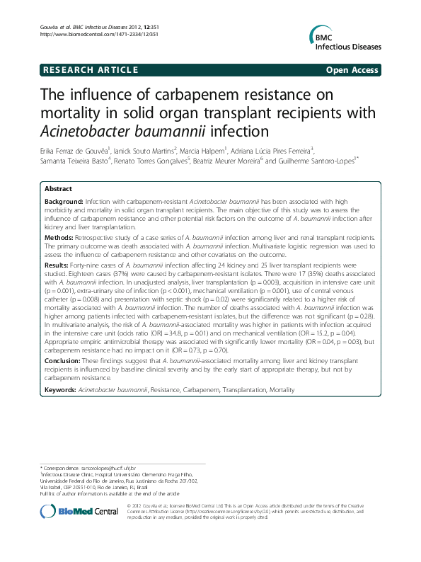 (PDF) The influence of carbapenem resistance on mortality in solid ...