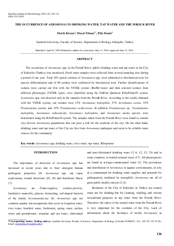 (PDF) The occurrence of Aeromonas in drinking water, tap water and the ...