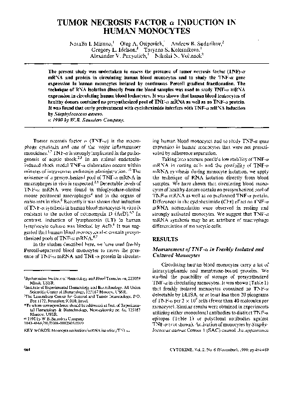 (PDF) Tumor necrosis factor [alpha] induction in human monocytes
