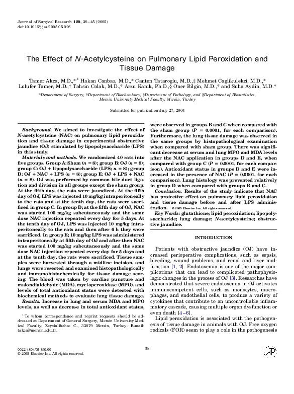 (PDF) The Effect of N-Acetylcysteine on Pulmonary Lipid Peroxidation ...