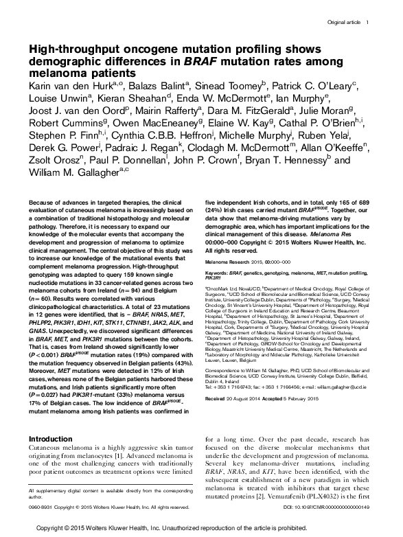 (PDF) Highthroughput oncogene mutation profiling shows demographic