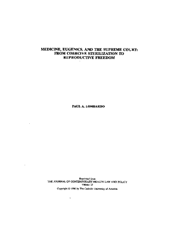 (PDF) Medicine, Eugenics, and the Supreme Court from Coercive Sterilization to Reproductive