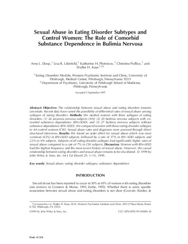 (PDF) Sexual abuse in eating disorder subtypes and control women: The ...