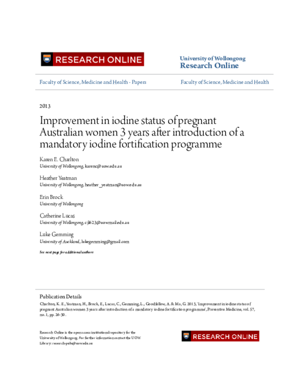 (PDF) Improvement in iodine status of pregnant Australian women 3years