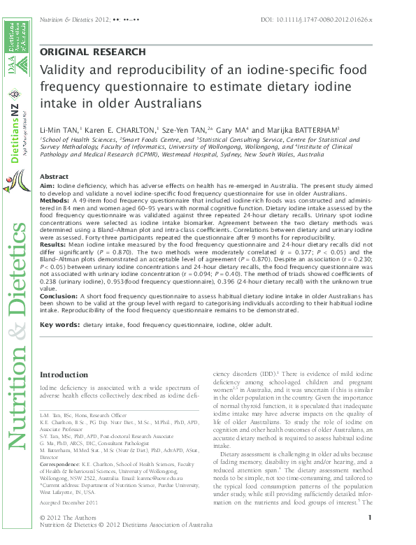(PDF) Evaluation of a semiquantitative food frequency questionnaire to