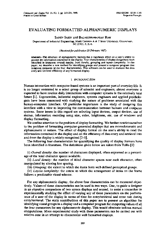 (PDF) Evaluating formatted alphanumeric displays
