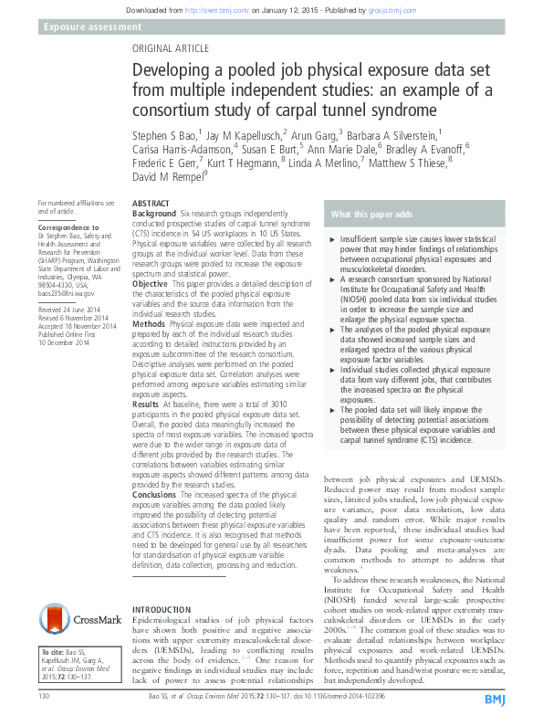 (PDF) Developing a pooled job physical exposure data set from multiple ...