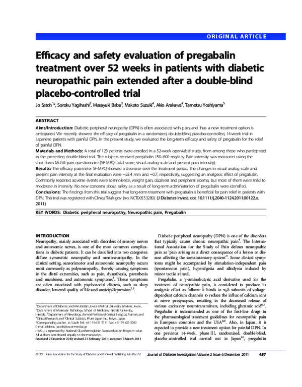 (PDF) Efficacy and safety evaluation of pregabalin treatment over 52 ...