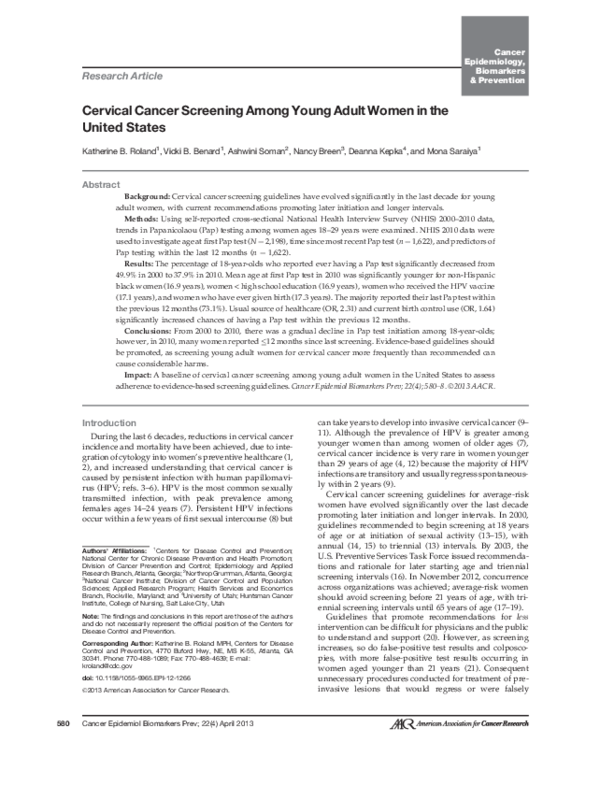 (PDF) Cervical Cancer Screening Among Young Adult Women in the United ...
