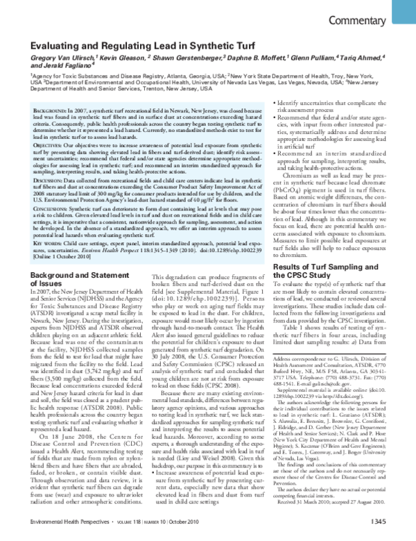 (PDF) Evaluating and Regulating Lead in Synthetic Turf Gregory Van