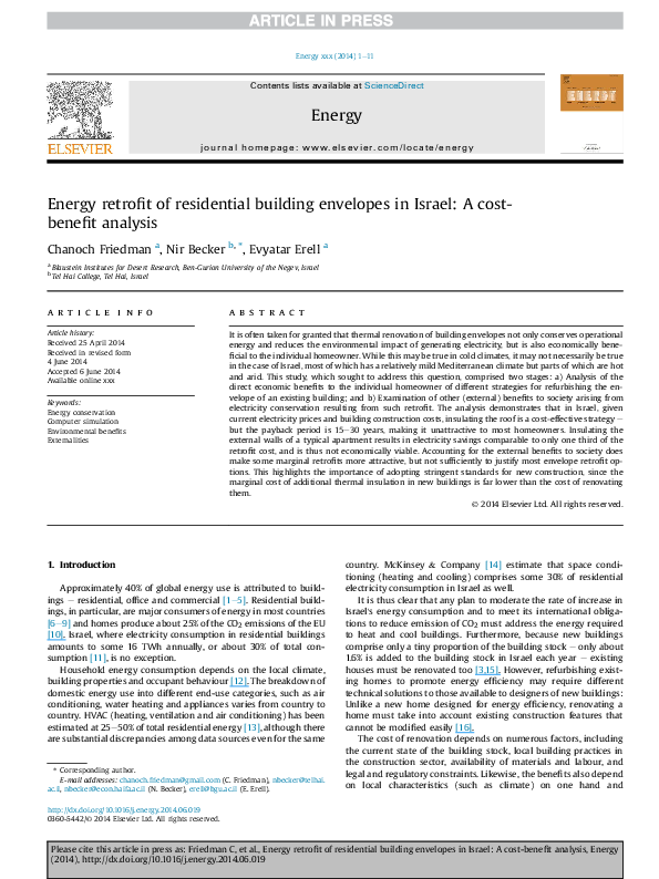 (PDF) Energy retrofit of residential building envelopes in Israel: A ...