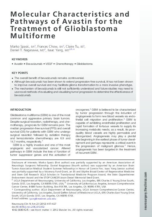 (PDF) Molecular Characteristics and Pathways of Avastin for the