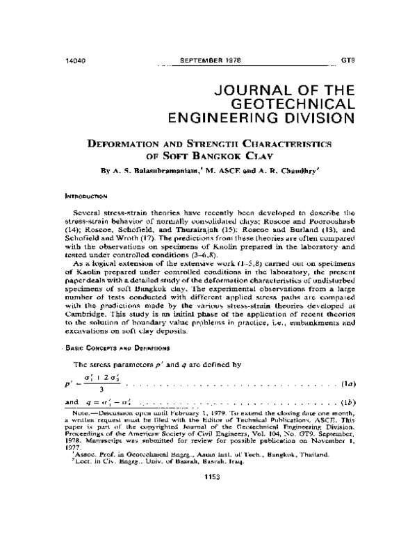 (PDF) Deformation and strength characteristics of soft Bangkok clay