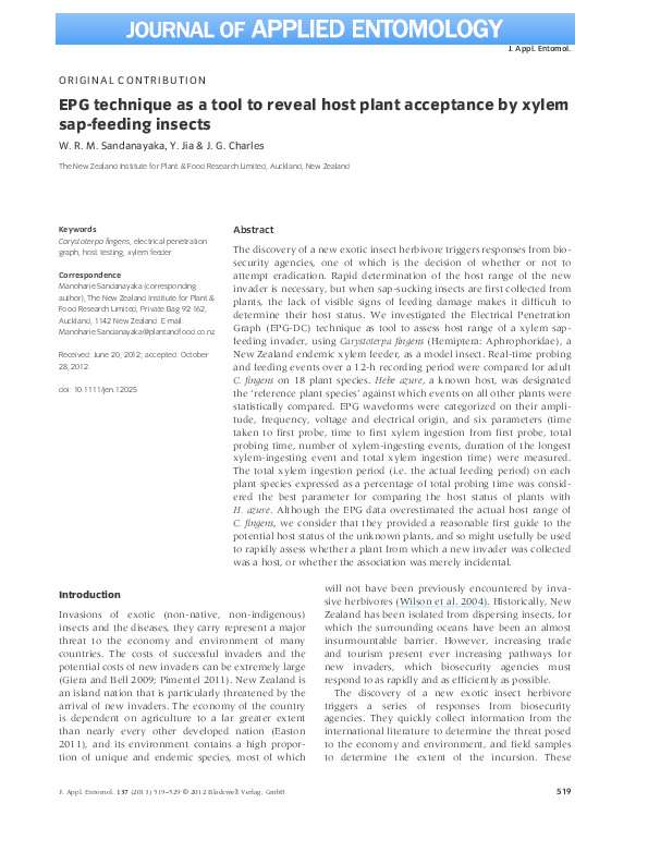 (PDF) EPG technique as a tool to reveal host plant acceptance by xylem ...