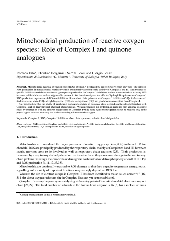 (PDF) The Mitochondrial Production of Reactive Oxygen Species in ...