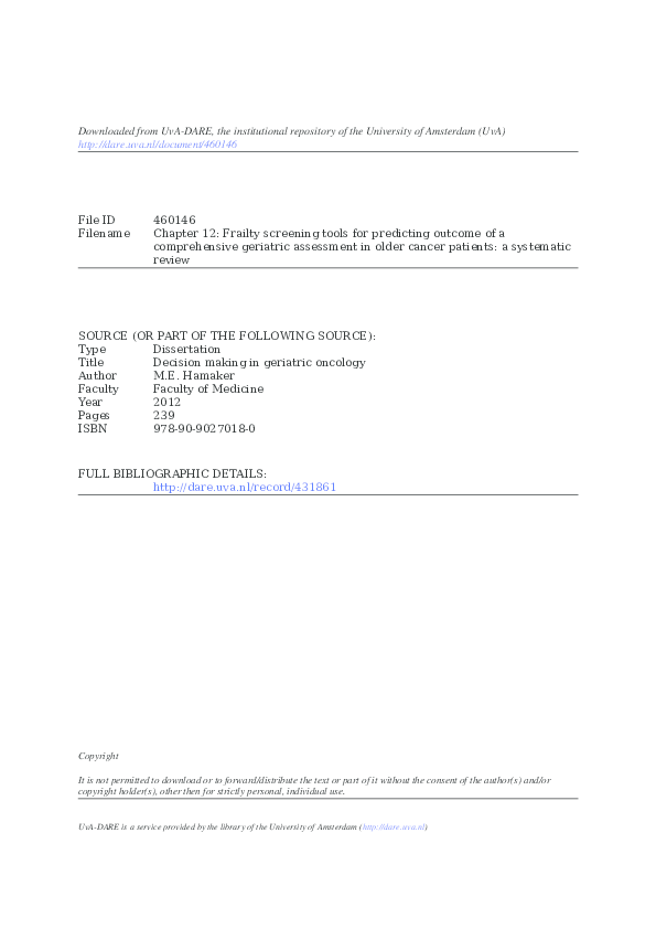 (PDF) Frailty screening methods for predicting outcome of a ...