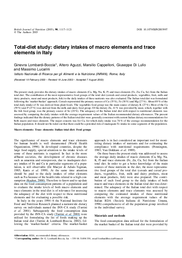 (PDF) Total-diet study: dietary intakes of macro elements and trace ...