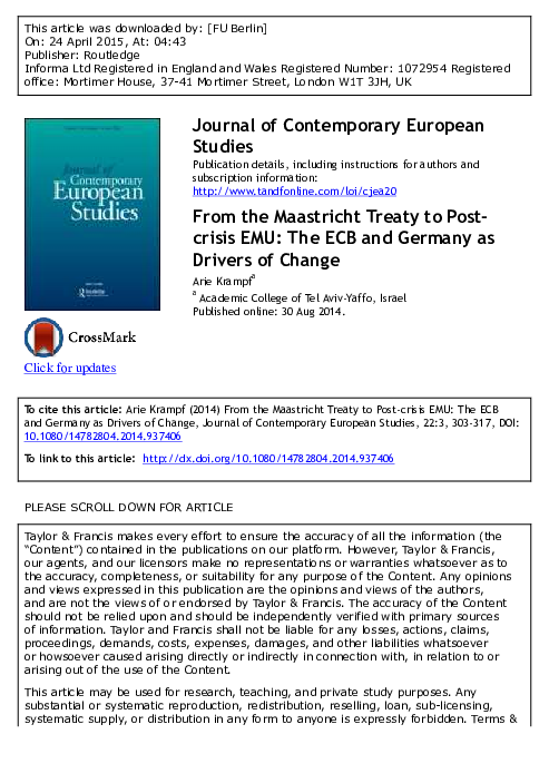 (PDF) From the Maastricht Treaty to Post-Crisis EMU: The ECB and ...