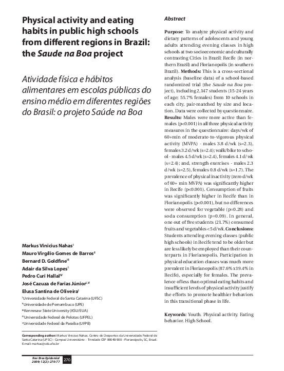 (PDF) Physical activity and eating habits in public high schools from ...