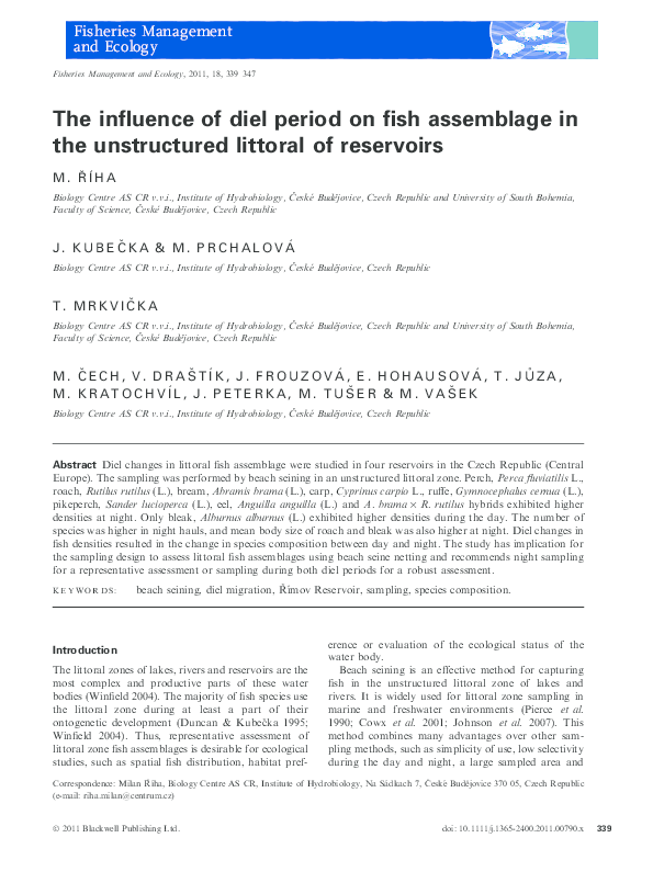 (PDF) The influence of diel period on fish assemblage in the ...