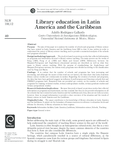 (PDF) Library education in Latin America and the Caribbean