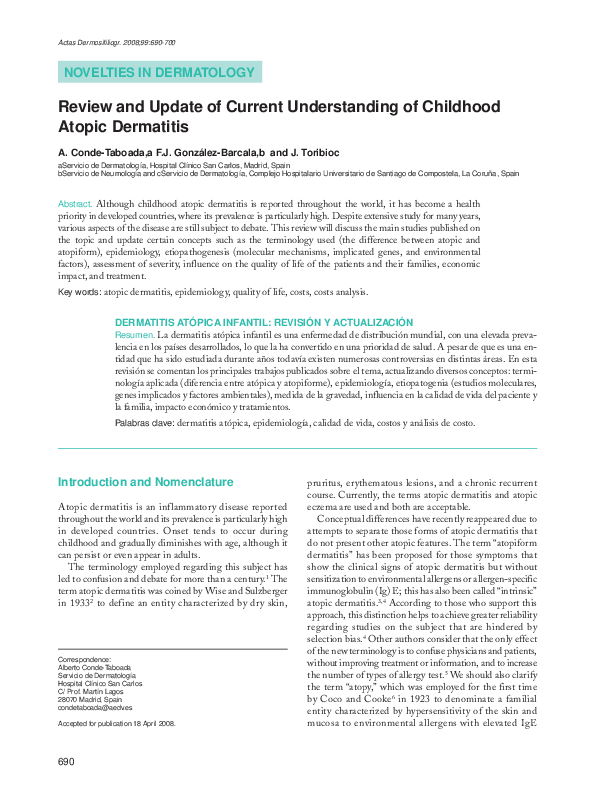 (PDF) Review and Update of Current Understanding of Childhood Atopic ...