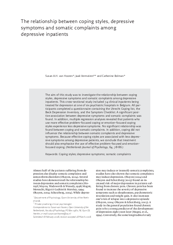 (PDF) The relationship between coping styles, depressive symptoms and ...