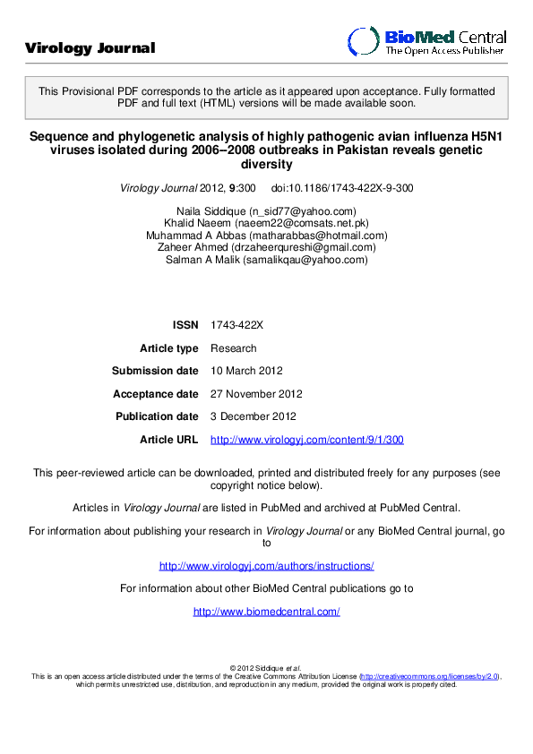 (PDF) Sequence and phylogenetic analysis of highly pathogenic avian ...