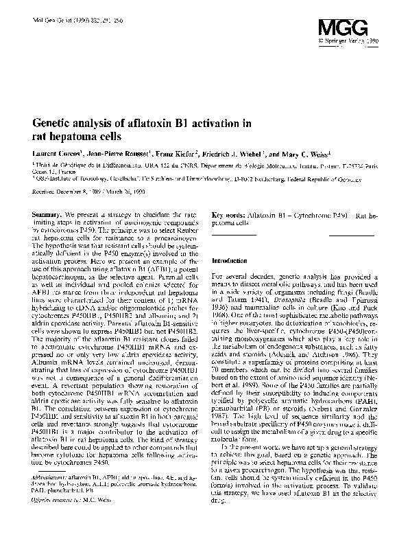 Genetic analysis of aflatoxin B1 activation in rat hepatoma cells