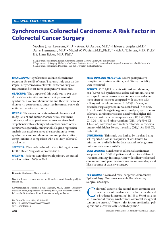 (PDF) Synchronous Colorectal Carcinoma
