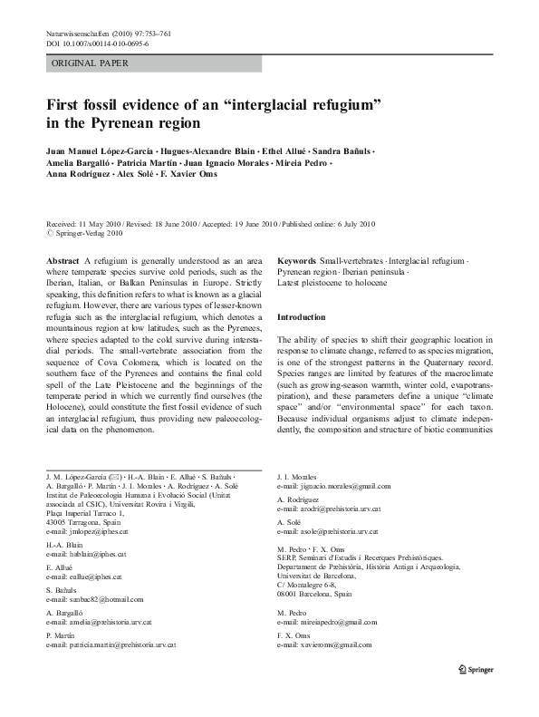 (PDF) First fossil evidence of an “interglacial refugium” in the Pyrenean region Juan I