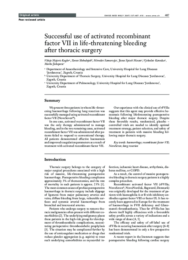 (PDF) Successful use of activated recombinant factor VII in life ...