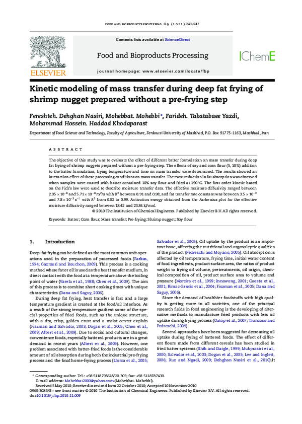 (PDF) Kinetic modeling of mass transfer during deep fat frying of ...